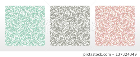 Wallpapers in the style of Baroque.. Set of colored floral ornaments. Seamless vector backgrounds Graphic patterns for fabric, wallpaper, packaging. Ornate Damask flower illustration Wallpapers in the style of Baroque.. Set of colored floral ornaments. Seamless vector backgrounds Graphic patterns for fabric, wallpaper, packaging. Ornate Damask flower illustration 137324349