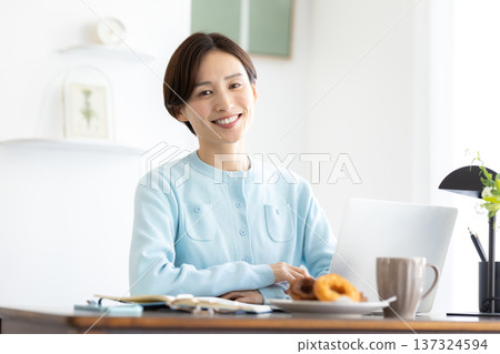 Telework: A woman working from home Telework: A woman working from home 137324594