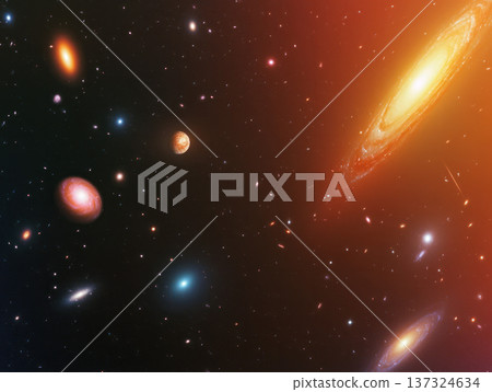 Vibrant cosmic scene featuring galaxies, stars, and celestial bodies 137324634