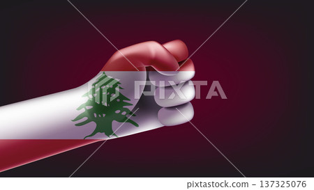 Fist with flag of Lebanon. 3d vector illustration 137325076