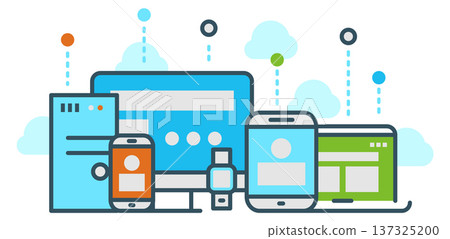 Cloud computing color concept. Shared data devices Cloud computing color concept. Shared data devices 137325200