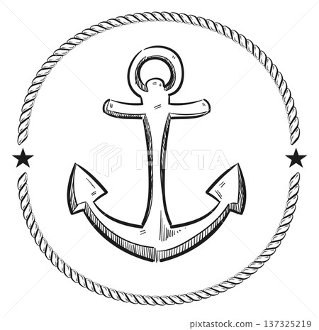 Anchor hand drawn emblem. Voyage marine logo 137325219