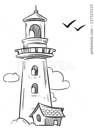 Lighthouse sketch. Hand drawn marine signal tower 137325225