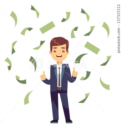 Money rain on lucky businessman. Financial success and wealth 137325312