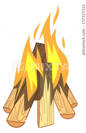 Burning woodpile cartoon icon. Camping flame fire 137325322