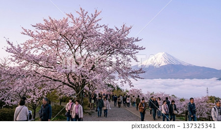 [AI generated] Mt. Fuji and cherry blossoms 0702501 137325341
