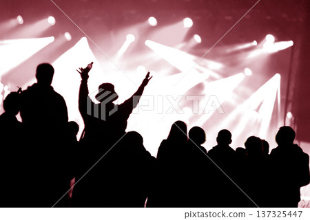 Crowd at a music concert, audience raising hands up silhouette Crowd at a music concert, audience raising hands up silhouette 137325447