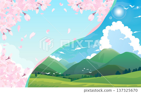 春日櫻花盛開，夏日山脈環繞_橫向 137325670