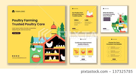 Poultry Farm Flat Cartoon Hand Drawn Social Media Post Template Background Illustration Poultry Farm Flat Cartoon Hand Drawn Social Media Post Template Background Illustration 137325785