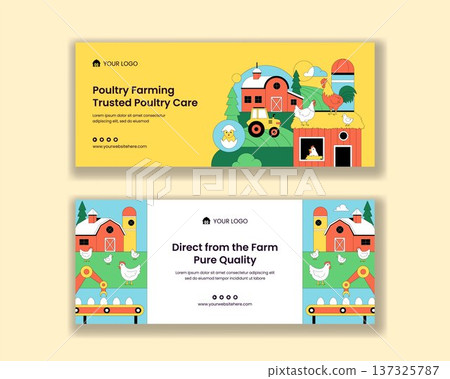 Poultry Farm Flat Cartoon Hand Drawn Banner Template Background Illustration 137325787