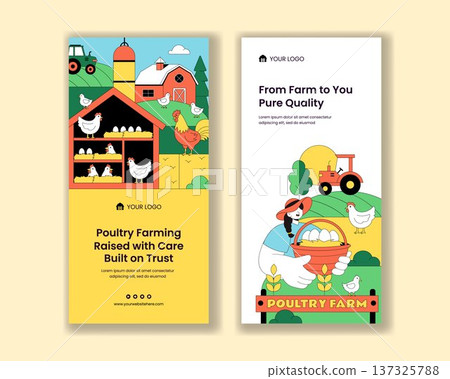 Vertical Banner Poultry Farm Flat Cartoon Hand Drawn Background Illustration 137325788