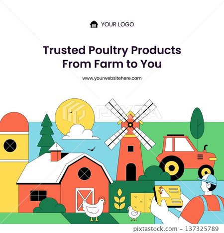 Poultry Farm Flat Cartoon Hand Drawn Illustration Background Template 137325789