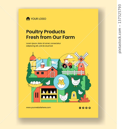Vertical Poster Poultry Farm Flat Cartoon Hand Drawn Background Illustration Vertical Poster Poultry Farm Flat Cartoon Hand Drawn Background Illustration 137325793