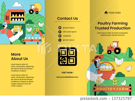 Poultry Farm Flat Cartoon Hand Drawn Brochure Template Background Illustration 137325797