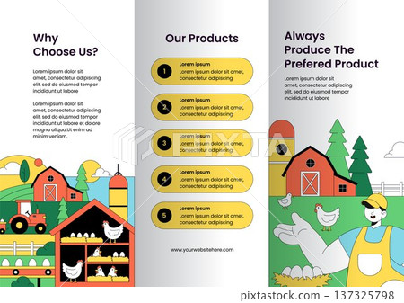 Flat Cartoon Hand Drawn Poultry Farm Brochure Background Illustration Template Flat Cartoon Hand Drawn Poultry Farm Brochure Background Illustration Template 137325798