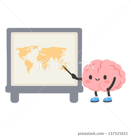 Cute Brain Character Explains World Map Cute Brain Character Explains World Map 137325831