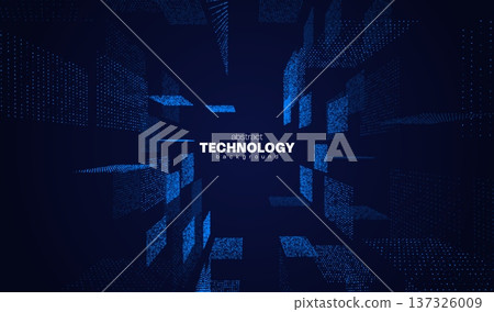 Abstract technology 3D background with digital neon tech square and perspective for big data concept. Party dots grid with tunnel blue led light. Abstract technology 3D background with digital neon tech square and perspective for big data concept. Party dots grid with tunnel blue led light. 137326009