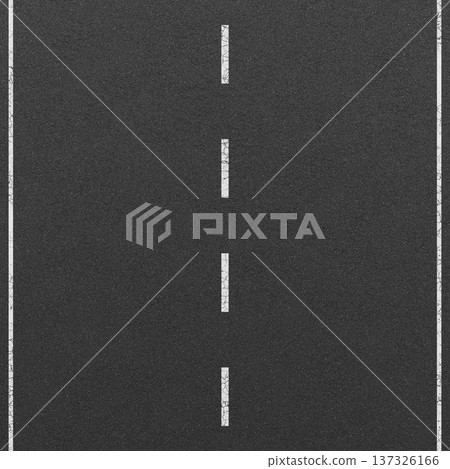 Top view of dark asphalt road texture with white dashed dividing line. 3D rendering illustration Top view of dark asphalt road texture with white dashed dividing line. 3D rendering illustration 137326166