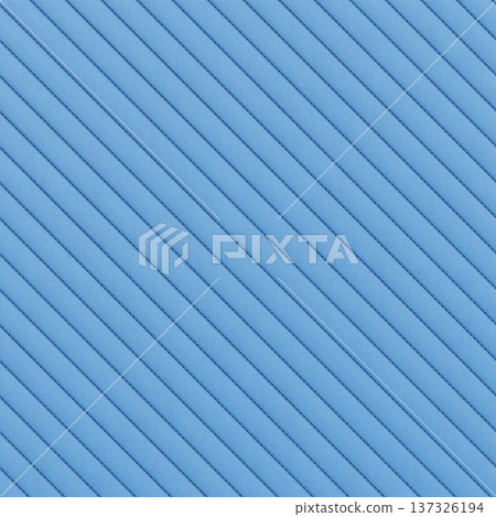 Light blue quilted fabric texture with diagonal stitched stripes background. 3D rendering illustration 137326194