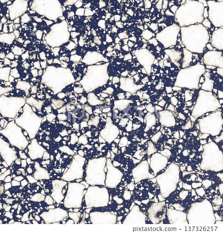Modern terrazzo texture with white marble fragments on dark blue background for stylish floor tile design 137326257