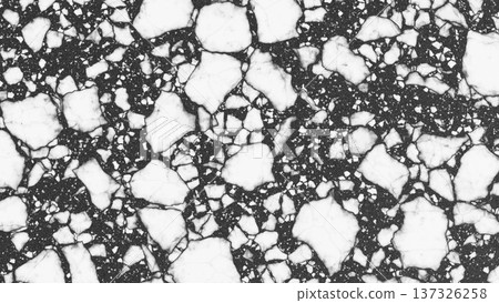 High contrast terrazzo texture with white stone pieces on black background for contemporary architectural surfaces 137326258