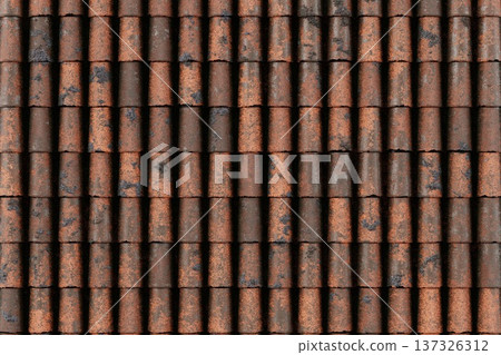 Red Mediterranean clay roof tile texture top view for traditional architecture and house construction 137326312