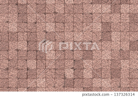 Red Japanese wave pattern ceramic tile texture top view with cracked distressed surface design Red Japanese wave pattern ceramic tile texture top view with cracked distressed surface design 137326314
