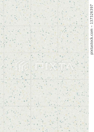 Light beige terrazzo tile floor texture with pale blue chips and grid lines for minimalist architectural design. Light beige terrazzo tile floor texture with pale blue chips and grid lines for minimalist architectural design. 137326397