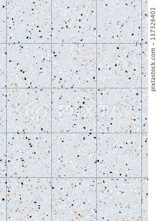 Light grey terrazzo texture background with orange and black stone flecks pattern for interior design. Light grey terrazzo texture background with orange and black stone flecks pattern for interior design. 137326401