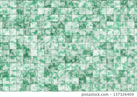 Green and white marbled tile pattern texture with mottled watercolor effect and square grid layout design. Green and white marbled tile pattern texture with mottled watercolor effect and square grid layout design. 137326409