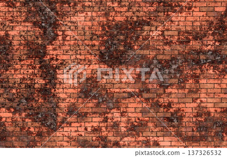 Old weathered red brick wall texture with heavy grime and vintage industrial background. 137326532