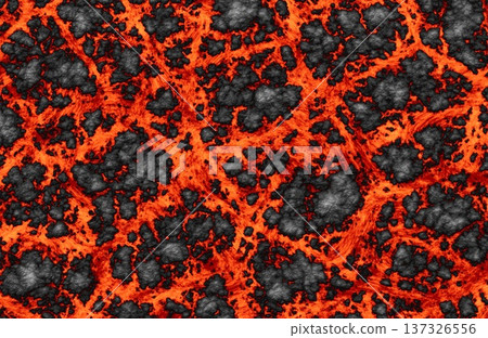Cracked Volcanic Lava Crust Surface with Glowing Magma Fire Underneath. 137326556