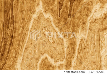 Intricate swirling wood grain burl pattern with golden yellow tones for luxury surface design. 137326586