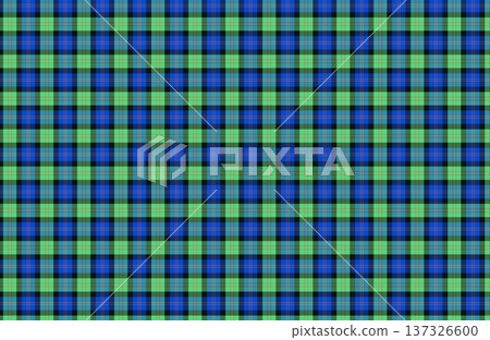 Blue and green plaid tartan fabric pattern texture for textile design and fashion backgrounds. 137326600