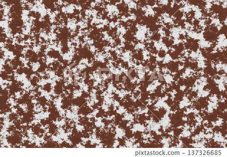 Abstract white surface with irregular dark brown spotted rust texture pattern. 137326685