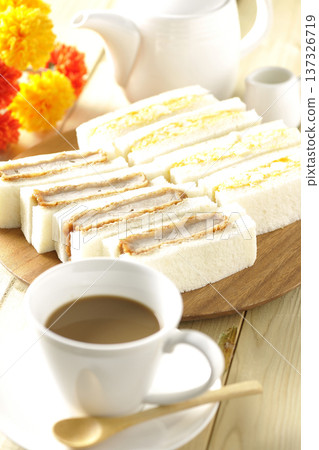 Fillet cutlet sandwich, egg sandwich and coffee Fillet cutlet sandwich, egg sandwich and coffee 137326719