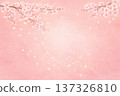 Cherry blossom scene, spring frame with dancing flowers, watercolor style, coral 137326810