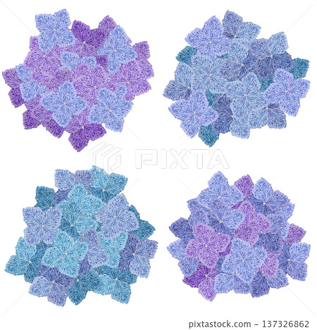 [Hydrangea one-point set] Hand-embroidered illustration material 137326862