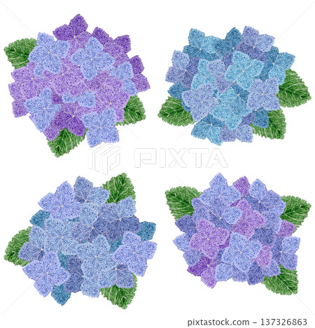 [Hydrangea one-point set] Hand-embroidered illustration material 137326863