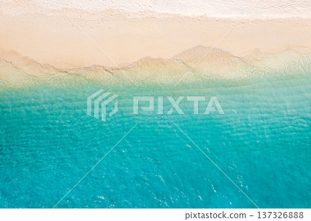 Peaceful waves on mediterranean coast with tropical beach aerial view for summer travel wallpaper design art 137326888