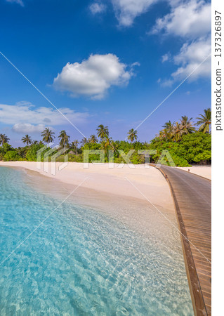 Stunning aerial view of wooden pier on paradise beach maldives tropical island with turquoise ocean water vertical wallpaper, wall art Stunning aerial view of wooden pier on paradise beach maldives tropical island with turquoise ocean water vertical wallpaper, wall art 137326897