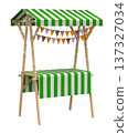 Wooden market stall display stand isolated on white background - 3d illustration 137327034