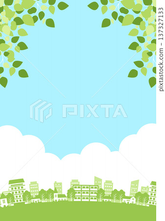 初夏郊區街景背景，可愛、簡潔、插畫、豎版 137327133
