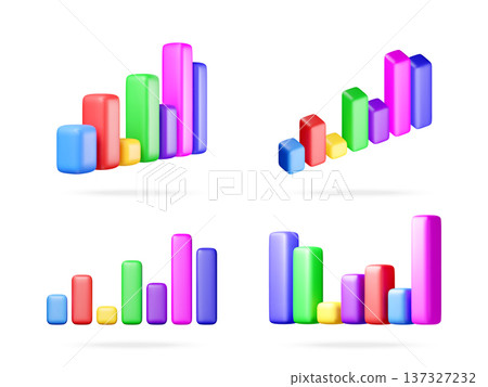 Four sets of colorful 3d bar graphs 137327232