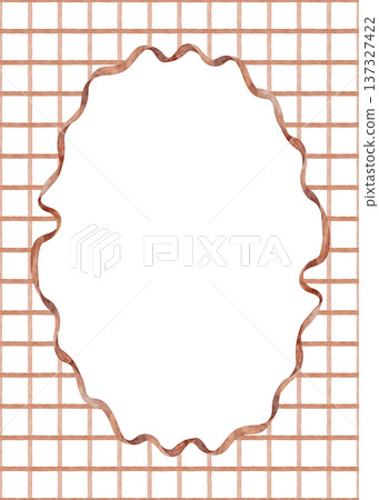 Vintage ribbon frame on red checkered print. Hand-drawn watercolor illustration in retro style. Oval template is isolated from background for design children's nursery Christmas postcards, invitations Vintage ribbon frame on red checkered print. Hand-drawn watercolor illustration in retro style. Oval template is isolated from background for design children's nursery Christmas postcards, invitations 137327422