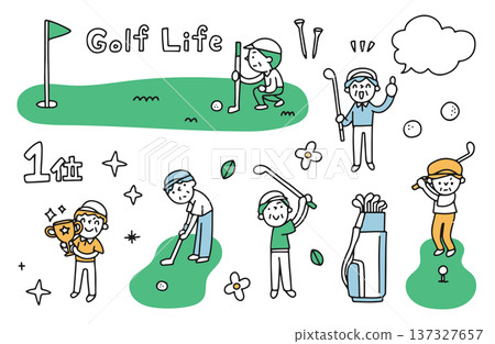 Illustration set of elderly men enjoying golf 137327657