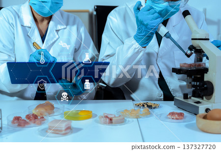 Control experts inspect the concentration of chemical residues. hazards, standard, find prohibited substances, contaminate. Control experts inspect the concentration of chemical residues. hazards, standard, find prohibited substances, contaminate. 137327720