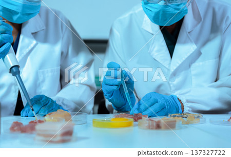 Control experts inspect the concentration of chemical residues. hazards, standard, find prohibited substances, contaminate. 137327722