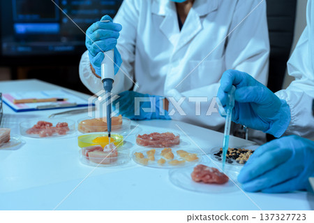 Control experts inspect the concentration of chemical residues. hazards, standard, find prohibited substances, contaminate. 137327723