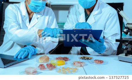 Control experts inspect the concentration of chemical residues. hazards, standard, find prohibited substances, contaminate. 137327725